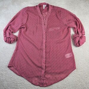 Women's KUT from the Kloth Pink Geometric Print Long Sleeve Button Down‎ Size L